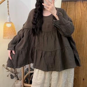 Puff Sleeves Linen Plus Size Babydoll Top