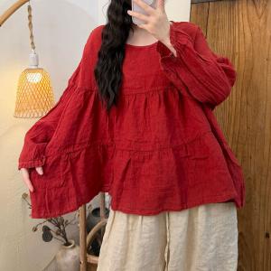 Puff Sleeves Linen Plus Size Babydoll Top