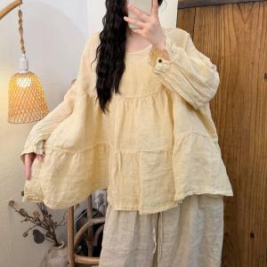 Puff Sleeves Linen Plus Size Babydoll Top
