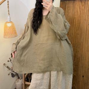 Casual Long Sleeves Ramie Loose Tunic