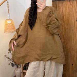 Casual Long Sleeves Ramie Loose Tunic