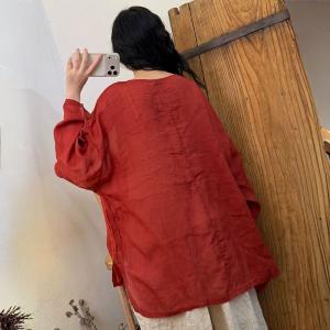 Casual Long Sleeves Ramie Loose Tunic