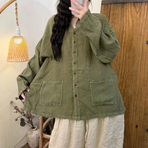 Button Down Linen Long Sleeves Shacket