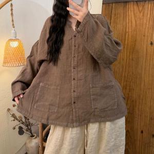 Button Down Linen Long Sleeves Shacket