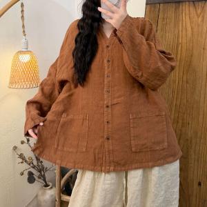 Button Down Linen Long Sleeves Shacket