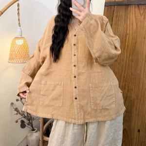 Button Down Linen Long Sleeves Shacket