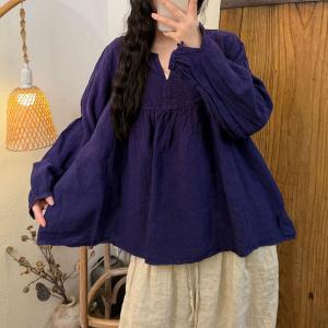 Autumn Chic Linen Plain Doll Blouse