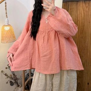 Autumn Chic Linen Plain Doll Blouse