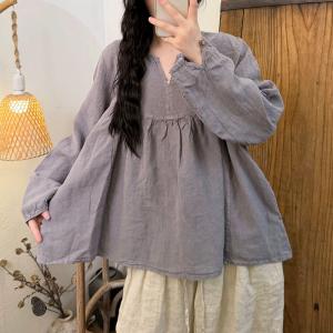 Autumn Chic Linen Plain Doll Blouse