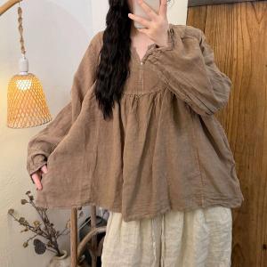 Autumn Chic Linen Plain Doll Blouse