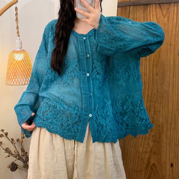 Elegant 100% Cotton Long Sleeve Round Neck Solid Color Cyan White Apricot Khaki Azure Bean Green Yellow Grape Pink Black comfy petite oversized baggy lazy day resort travel winery