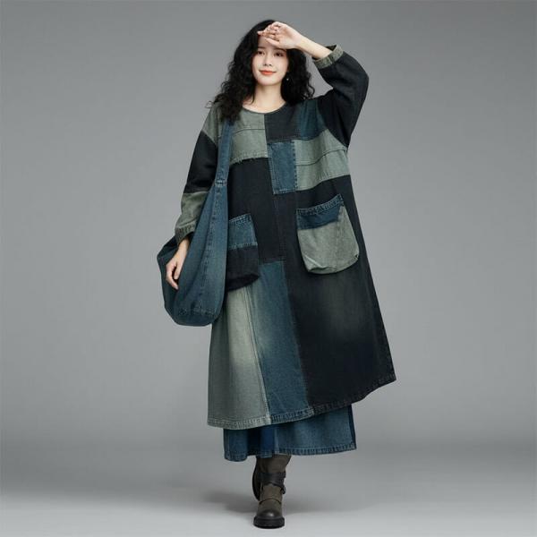 Casual 100% Cotton Long Sleeve Round Neck Multi-Color Blue comfy western tropical oversized