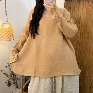 Solid Colors Long Sleeves Large Flax Clothing