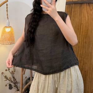 Mock Neck Organic Ramie Oversized Tank Top