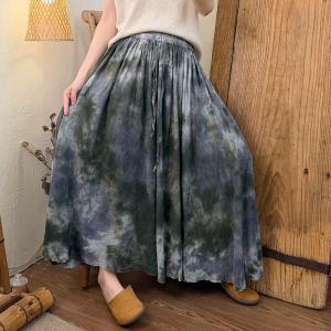 Elegant Cotton Linen Maxi Tie-Dyed Skirt