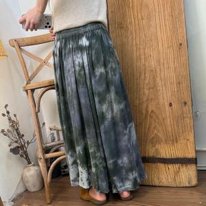 Elegant Cotton Linen Maxi Tie-Dyed Skirt