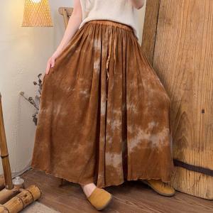 Elegant Cotton Linen Maxi Tie-Dyed Skirt