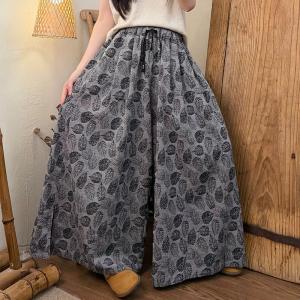 Leaf Patterned Wide Leg Slit Pants