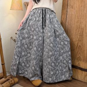 Leaf Patterned Wide Leg Slit Pants