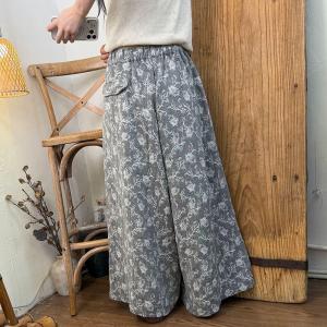 Leaf Patterned Wide Leg Slit Pants