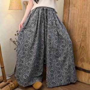 Leaf Patterned Wide Leg Slit Pants
