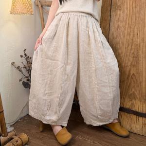 Thick Ramie Casual Cozy Barrel Pants