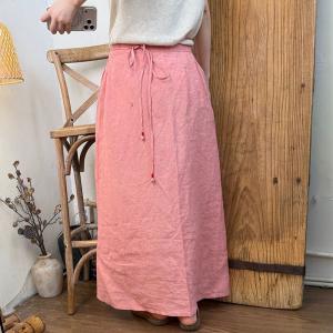 High Waist Linen Pink Mamianqun