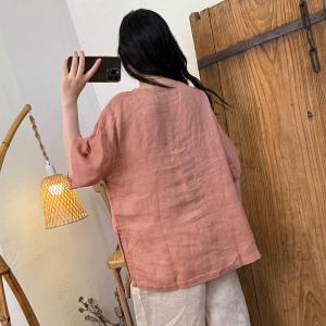 Letter Prints Half Sleeves Linen Oversized T-shirt