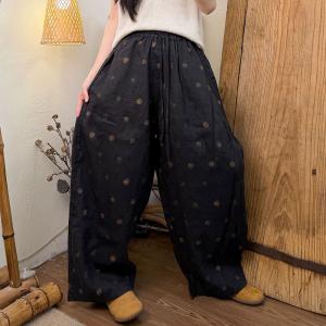 Summer Patterned Linen Loose Wide Leg Pants