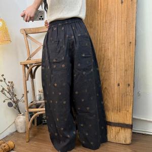 Summer Patterned Linen Loose Wide Leg Pants