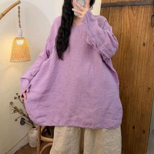 Autumn Chic Loose Linen Lavender Tunic
