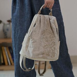 Oriental Embroidery Linen Designer Backpacks