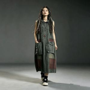Plaid Patchwork Sleeveless Hooded Shift Dress