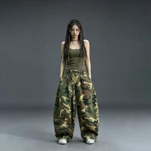 High Rise Camo Barrel Jeans for Women