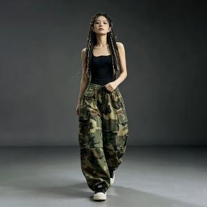 Casual Drawstring Waist Camo Jeans for Women