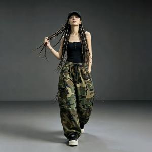 Casual Drawstring Waist Camo Jeans for Women