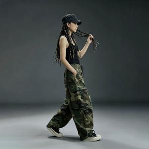 Casual Drawstring Waist Camo Jeans for Women