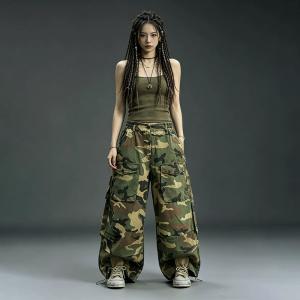 Front Pockets High Rise Camo Cargo Jeans