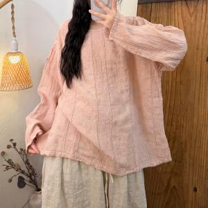Puff Sleeves Linen Oversized Embroidered Tunic