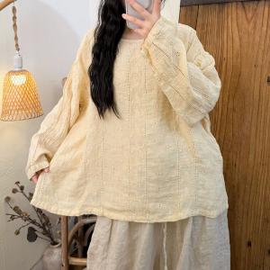 Puff Sleeves Linen Oversized Embroidered Tunic