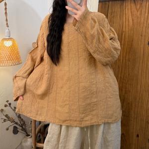 Puff Sleeves Linen Oversized Embroidered Tunic