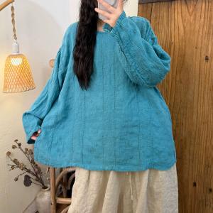 Puff Sleeves Linen Oversized Embroidered Tunic