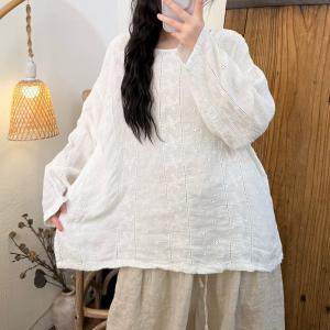 Puff Sleeves Linen Oversized Embroidered Tunic