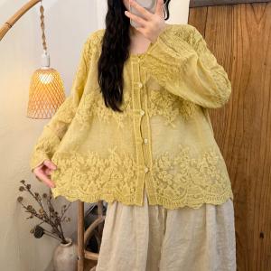 Flare Sleeves Cotton Elegant Embroidered Blouse
