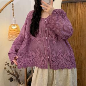 Flare Sleeves Cotton Elegant Embroidered Blouse