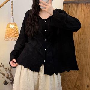 Flare Sleeves Cotton Elegant Embroidered Blouse