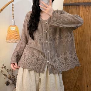 Flare Sleeves Cotton Elegant Embroidered Blouse