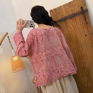 Flare Sleeves Cotton Elegant Embroidered Blouse