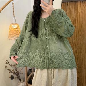 Flare Sleeves Cotton Elegant Embroidered Blouse