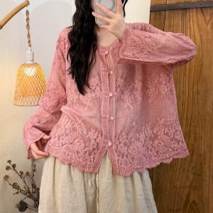Flare Sleeves Cotton Elegant Embroidered Blouse